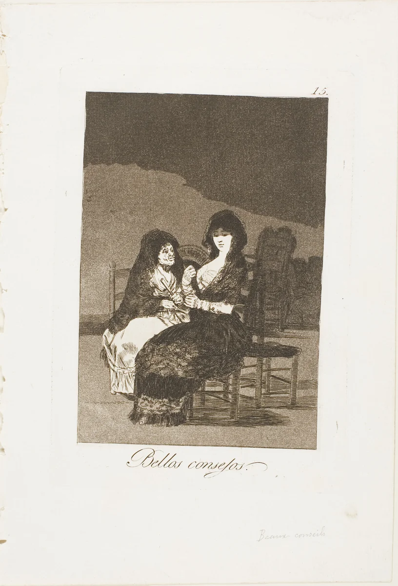 Pretty Teachings, plate 15 from Los Caprichos by Francisco José de Goya, print, 1797-1799