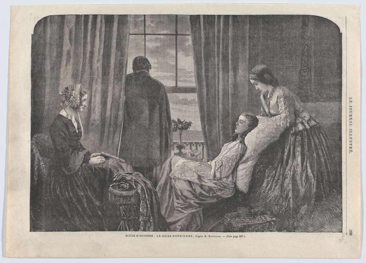 Scène d’Octobre: La jeune poitrinaire (An October Scene: The Young Consumptive), from "Le Journal Illustré" no. 34 by Henry Peach Robinson, print, 1864