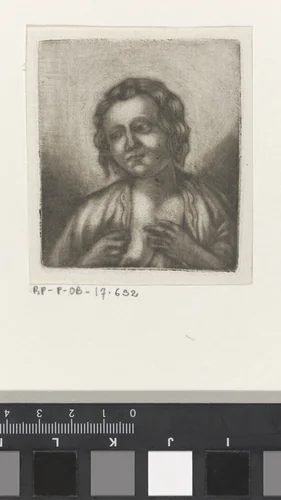 Jonge vrouw met open hemd by anonymous, print, 1650-1800