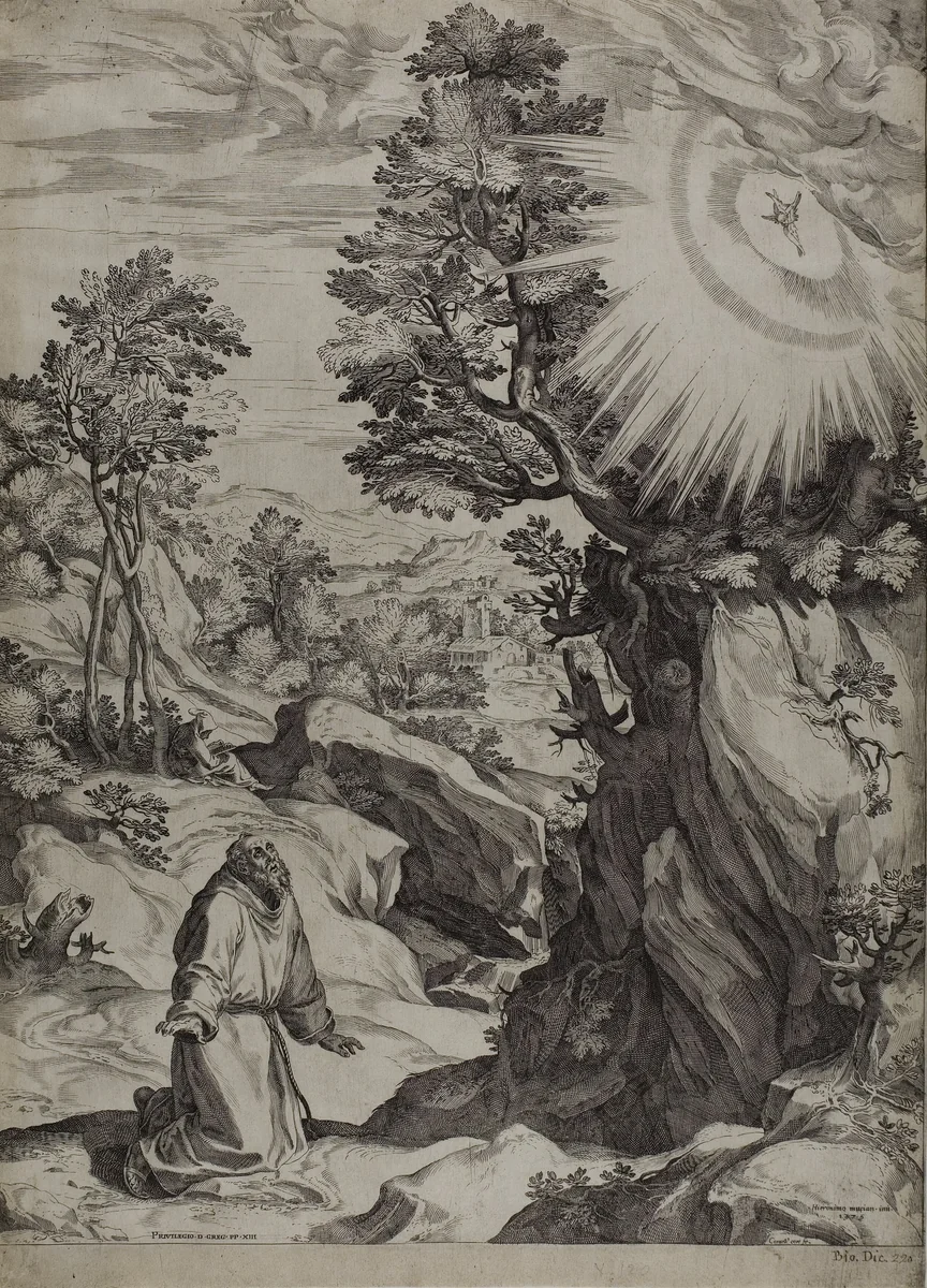Saint Francis Penitent in a Large Landscape by Cornelis Cort
Girolamo Muziano, print, 1575