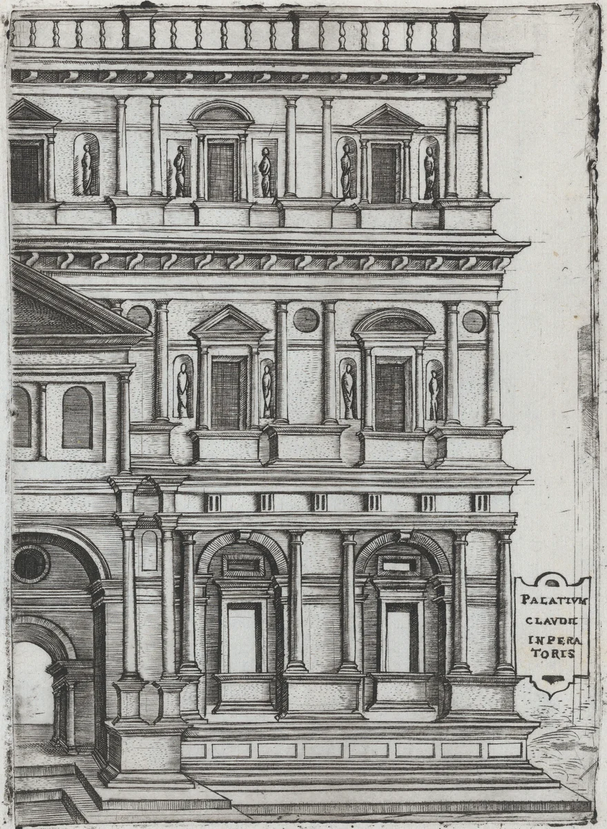 Aerarii Publici Rome, from a Series of Prints depicting (reconstructed) Buildings from Roman Antiquity by Monogrammist G.A. with the Caltrop, book, 1530-1550