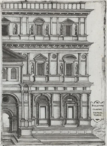 Aerarii Publici Rome, from a Series of Prints depicting (reconstructed) Buildings from Roman Antiquity by Monogrammist G.A. with the Caltrop, book, 1530-1550