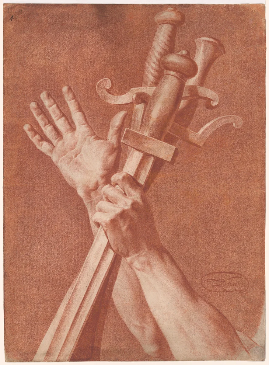 Hands of Horatius from The Oath of the Horatii by Jean Baptiste Debret
Jacques-Louis David, print, 1785-1790
