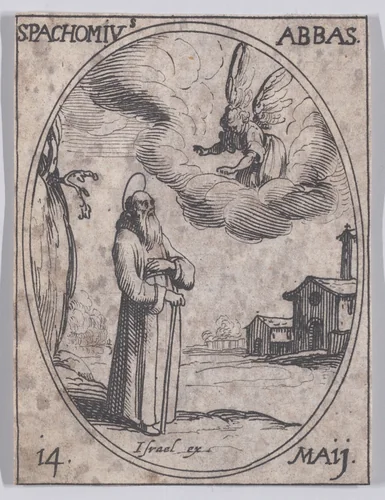 St. Pachôme, abbé (St. Pachomius, Abbot), May 14th, from "Les Images De Tous Les Saincts et Saintes de L'Année" (Images of All of the Saints and Religious Events of the Year) by Jacques Callot, print, 1636