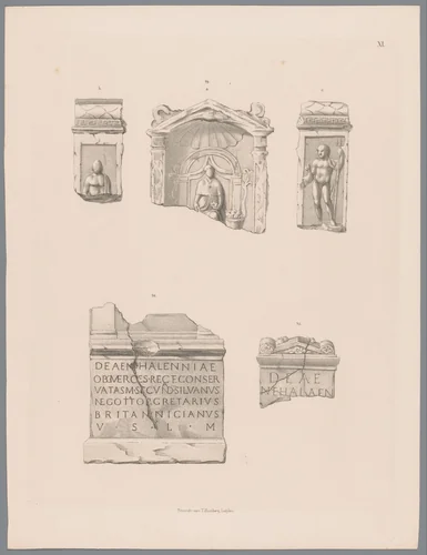 Nehalennia-altaar en fragment met tekst, pl. XI by Tiemen Hooiberg, print, 1843-1845