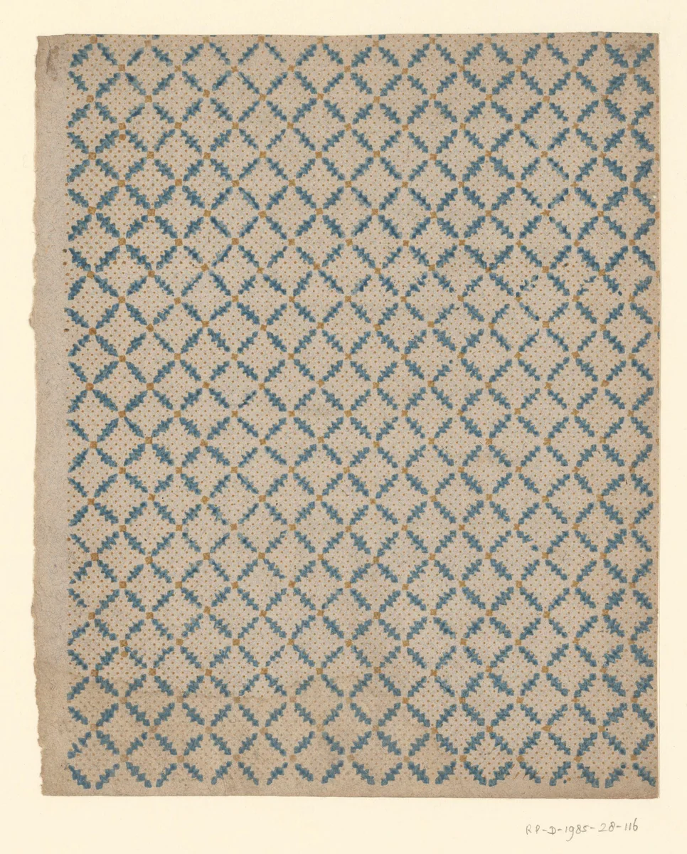 Blad met ruitenpatroon op een doorlopend puntenfond by anonymous, other, 1750-1900
