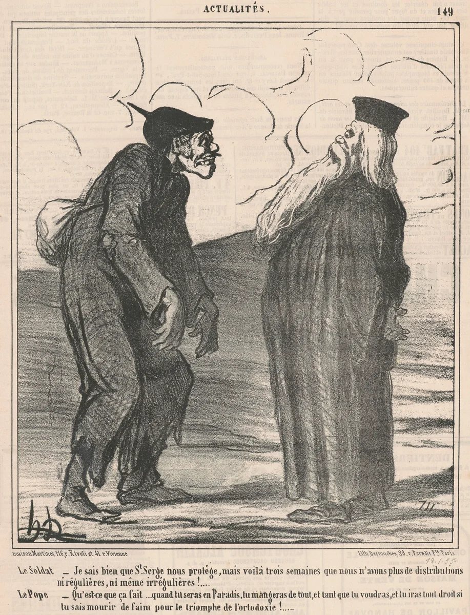 Le soldat...Je sais... by Honoré Daumier, print, 1855