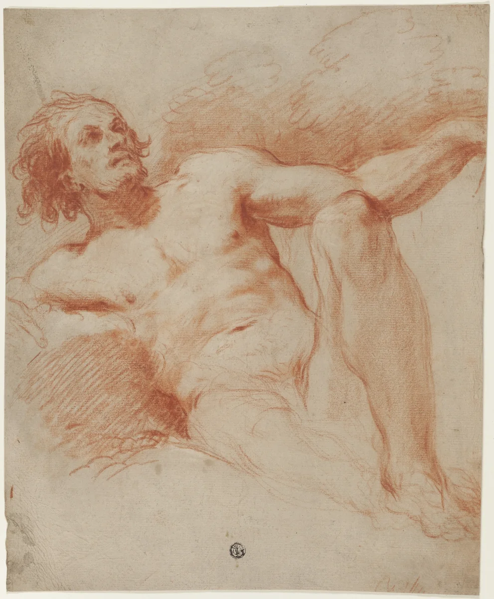 Seated Male Nude by Unknown Artist, drawing, 1700-1799