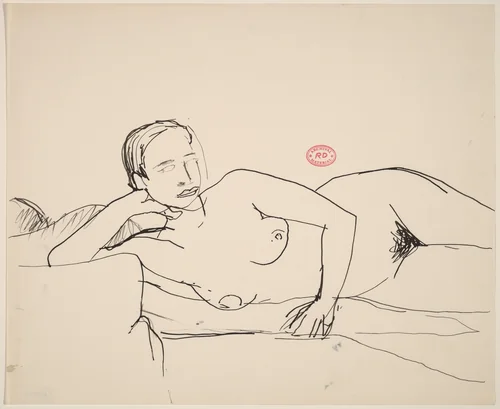 Untitled [nude resting on her side with right hand supporting head] by Richard Diebenkorn, drawing, 1955-1967