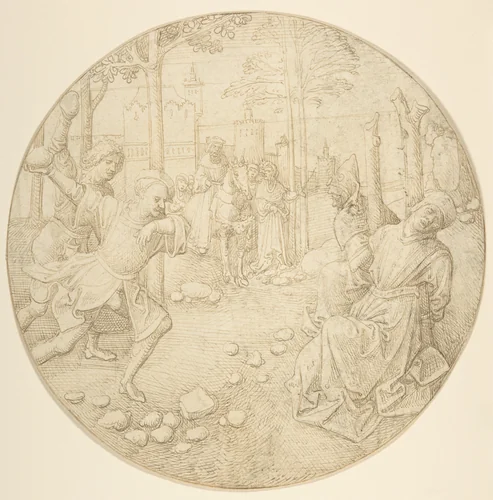 The Stoning of the Elders by Pseudo-Aert Ortkens, drawing, 1520-1540