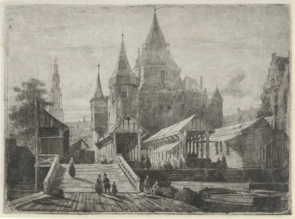 Gezicht op de Nieuwmarkt te Amsterdam by Lambertus Hardenberg, print, 1849