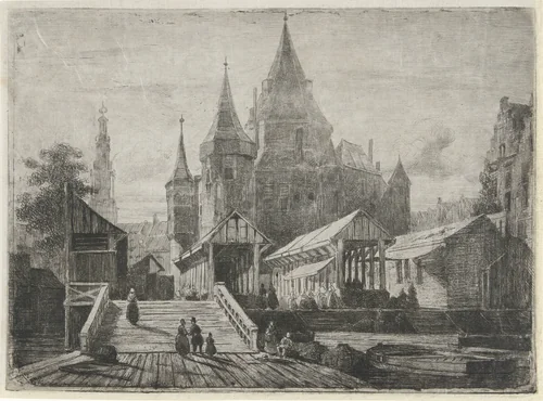 Gezicht op de Nieuwmarkt te Amsterdam by Lambertus Hardenberg, print, 1849
