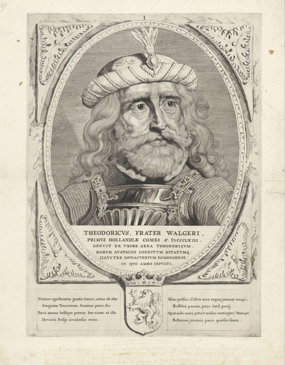 Portret van Dirk I, graaf van Holland by Cornelis Visscher, print, 1650