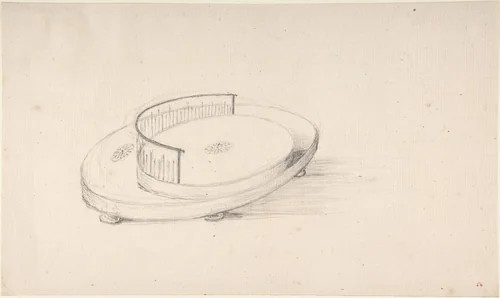 Design for an Oval Serving Dish with Circular Raised Platform by anonymous, drawing, 1765-1795