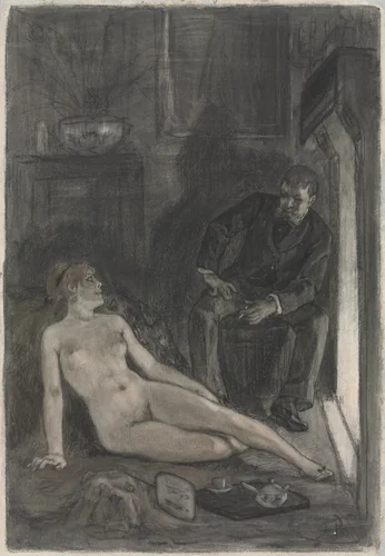 Winter Evening by Félicien Rops, drawing, 1863-1898