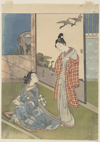 A Girl Writing a Letter by Suzuki Harunobu (鈴木春信), print, 1764-1772