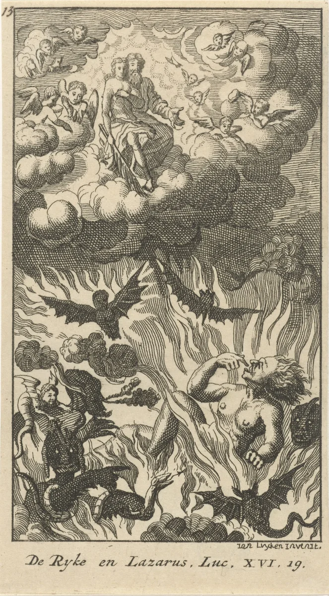 Visioen van de rijke man in de hel by anonymous, print, 1720