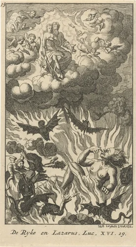 Visioen van de rijke man in de hel by anonymous, print, 1720