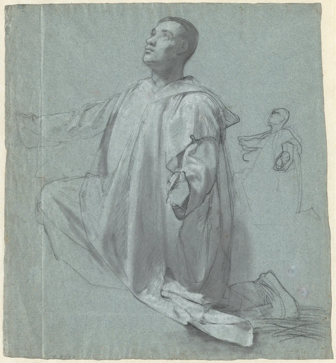 A Young Benedictine Monk Kneeling by Jean Leonard Lugardon, drawing, 1824-1884