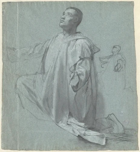 A Young Benedictine Monk Kneeling by Jean Leonard Lugardon, drawing, 1824-1884
