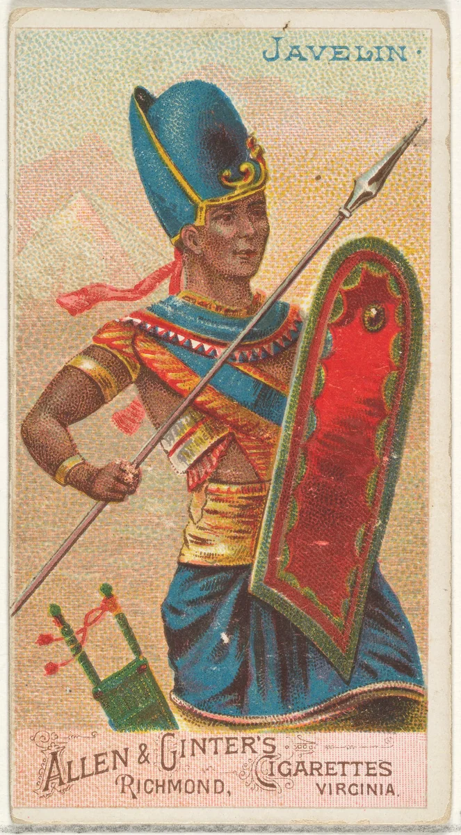 Javelin, from the Arms of All Nations series (N3) for Allen & Ginter Cigarettes Brands by Allen & Ginter, print, 1887