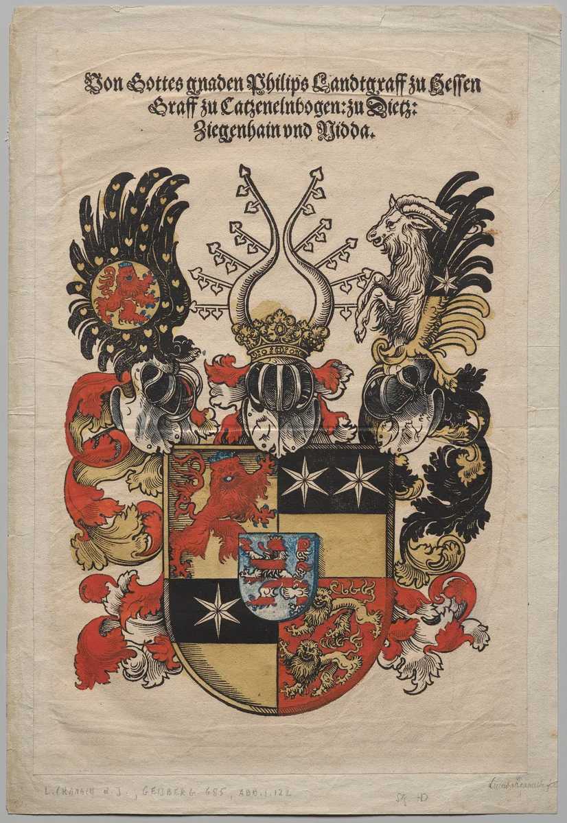 Coat of Arms of Philip, Landgrave of Hesse by Lucas Cranach, print, 1546