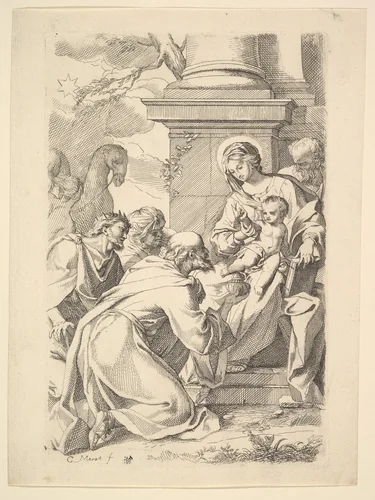 The Adoration of the Magi (copy in reverse) by Carlo Maratti, print, 1625-1713