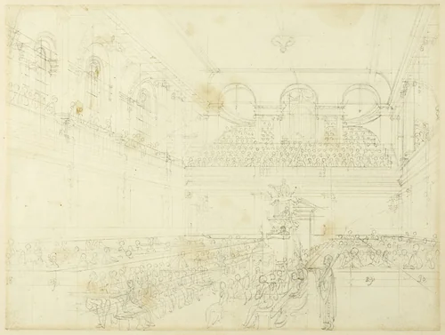 Study for Foundling Hospital, the Chapel, from Microcosm of London by Augustus Charles Pugin
Thomas Rowlandson, drawing, 1807-1808