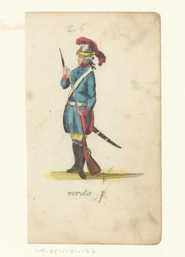 Staande soldaat met geweer met bajonet by anonymous, print, 1821-1829