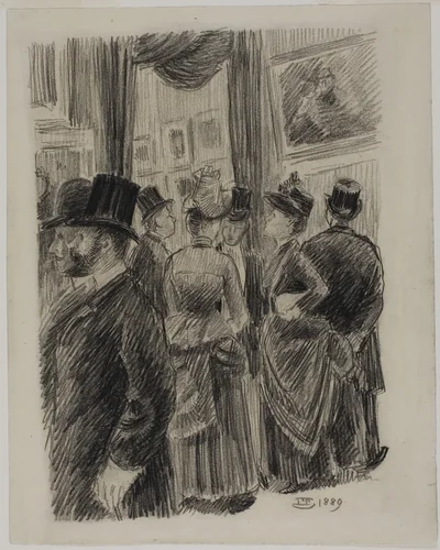 In the Gallery by Lucien Pissarro, drawing, 1889