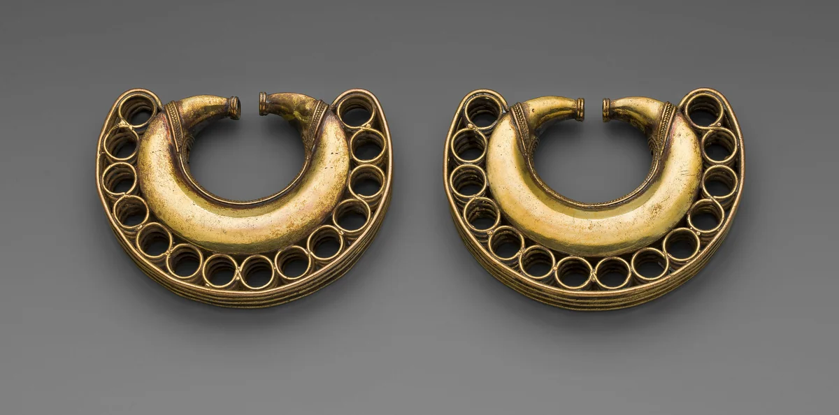 Pair of Earrings by Artist Unknown, metalwork, 1000-1500
