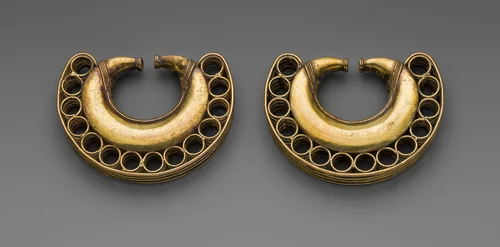 Pair of Earrings by Artist Unknown, metalwork, 1000-1500