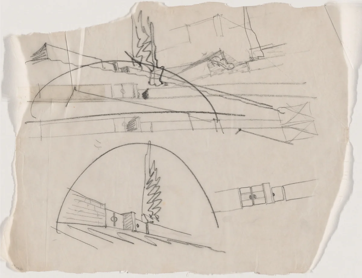Gated Wall, Perspective and elevation by Erich Mendelsohn, architecture