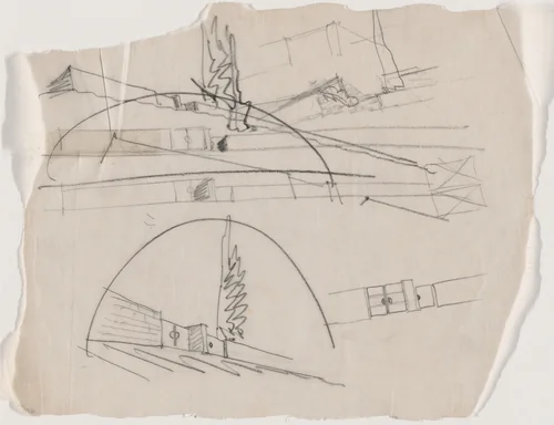 Gated Wall, Perspective and elevation by Erich Mendelsohn, architecture