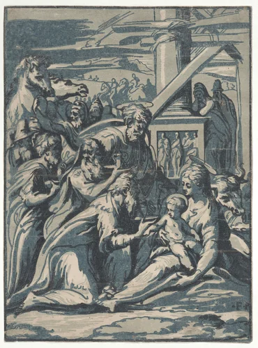 Adoration of the Magi by Niccolò Vicentino, print, 1540-1550