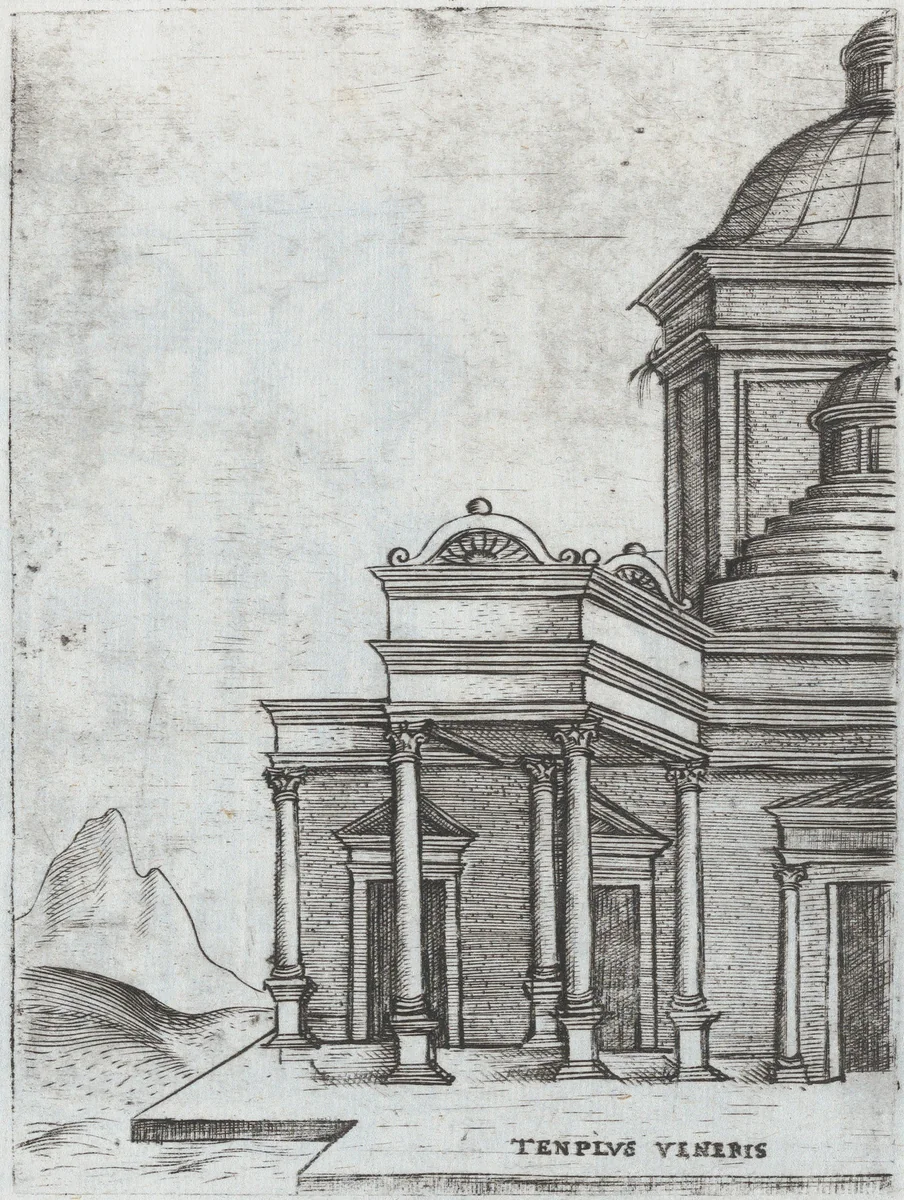 Arcus Lutii Septimii, from a Series of Prints depicting (reconstructed) Buildings from Roman Antiquity by Monogrammist G.A. with the Caltrop, book, 1530-1550