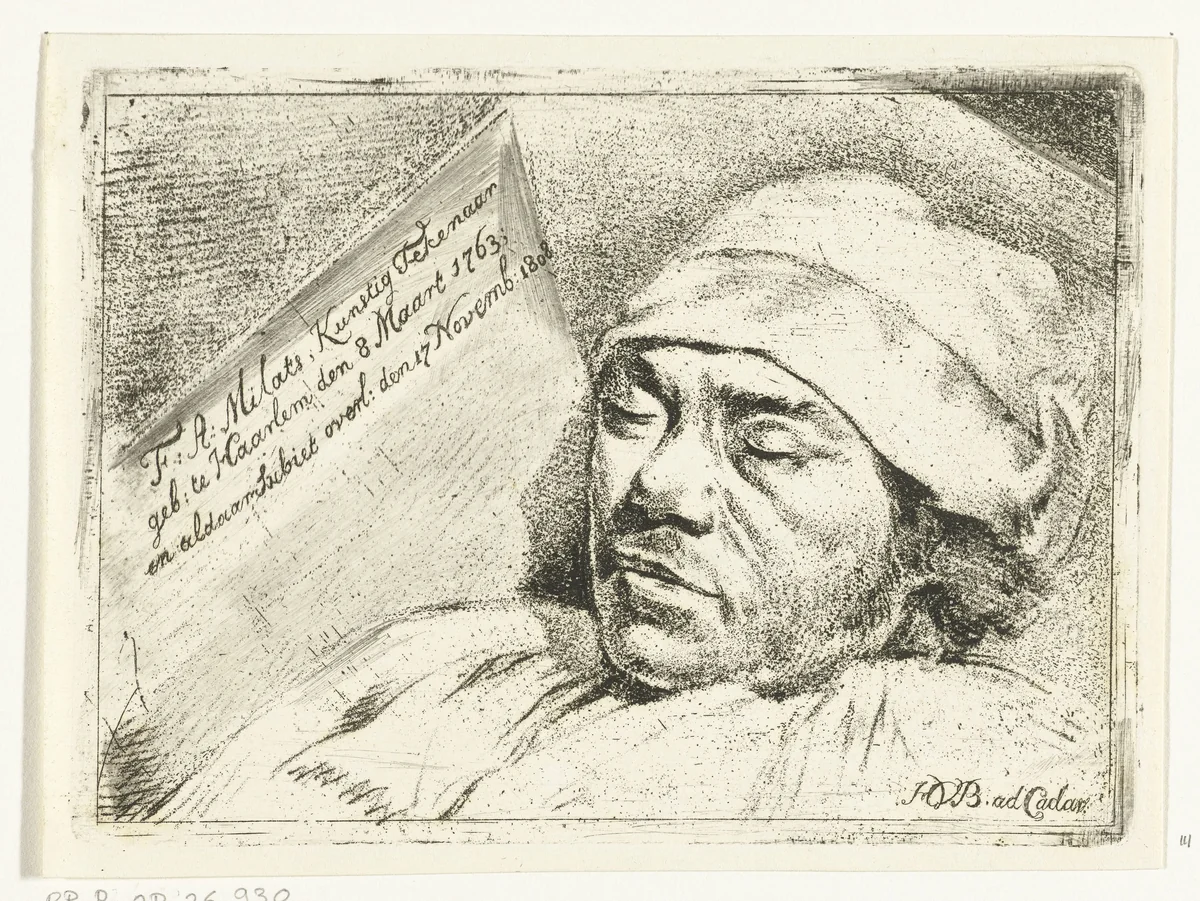 Portret van de schilder Franciscus Andreas Milatz op zijn doodsbed by Hermanus van Brussel, print, 1808-1810
