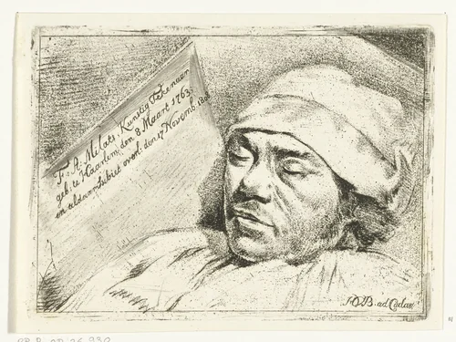 Portret van de schilder Franciscus Andreas Milatz op zijn doodsbed by Hermanus van Brussel, print, 1808-1810