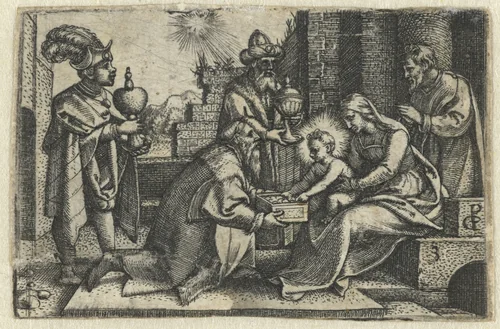 Aanbidding der koningen by Unknown, print, 1534-1535