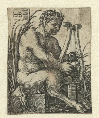 Satyr speelt op een lier by Hans Sebald Beham, print, 1510-1550