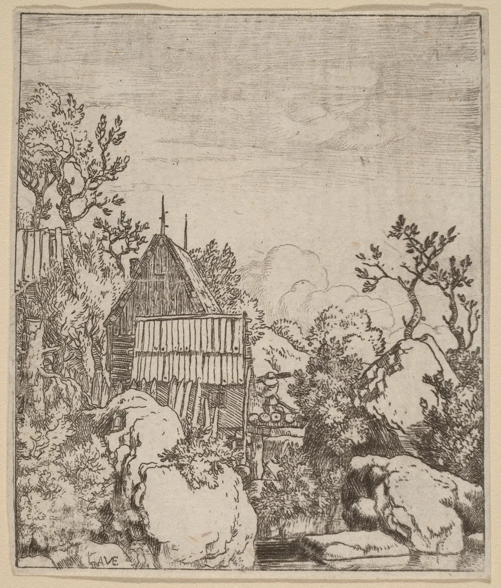 Man on a Small Wooden Bridge by Allart van Everdingen, print, 1645-1656