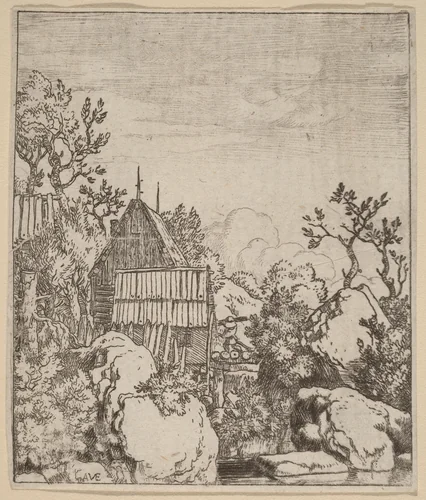 Man on a Small Wooden Bridge by Allart van Everdingen, print, 1645-1656