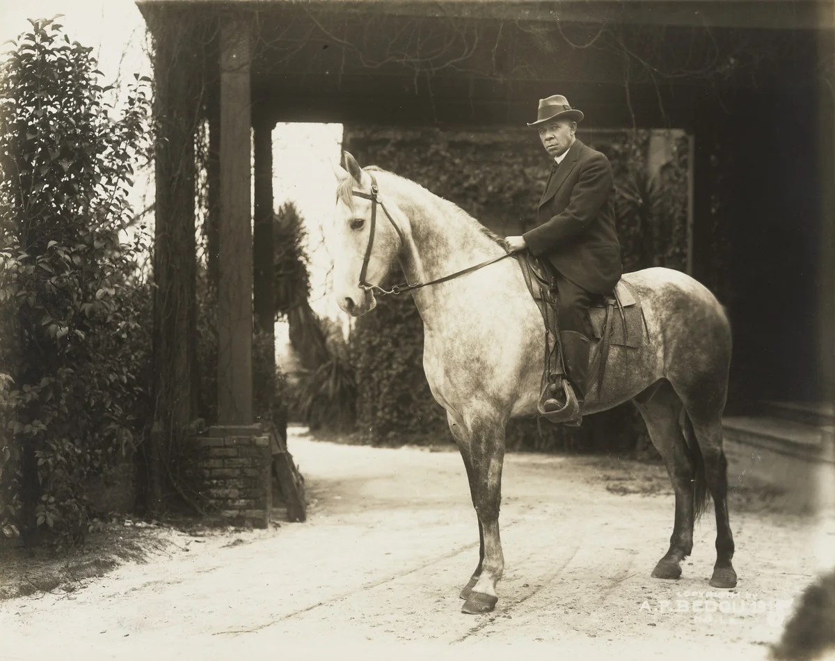 Booker T. Washington on Horseback by Arthur P. Bedou, photograph, 1915
