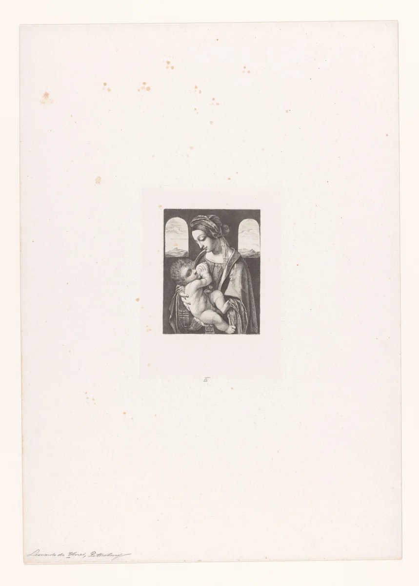 Maria geeft Christus de borst by Nikolay Semyonovich Mosolov, print, 1857-1914