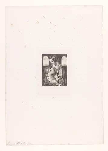 Maria geeft Christus de borst by Nikolay Semyonovich Mosolov, print, 1857-1914