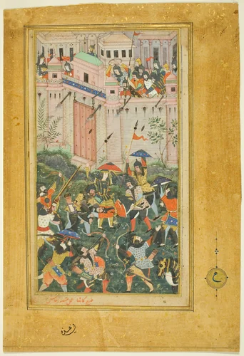 Kichik Beg Wounded during Babur's Attack on Qalat, from a copy of the Baburnama (Book of Babur) by Mansur, drawing, 1585-1595