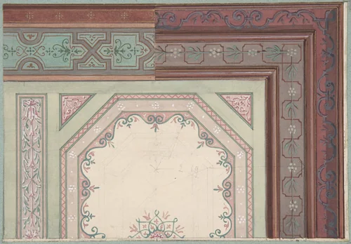 Ceiling design, Castle Blayney by Jules-Edmond-Charles Lachaise, drawing, 1850-1900