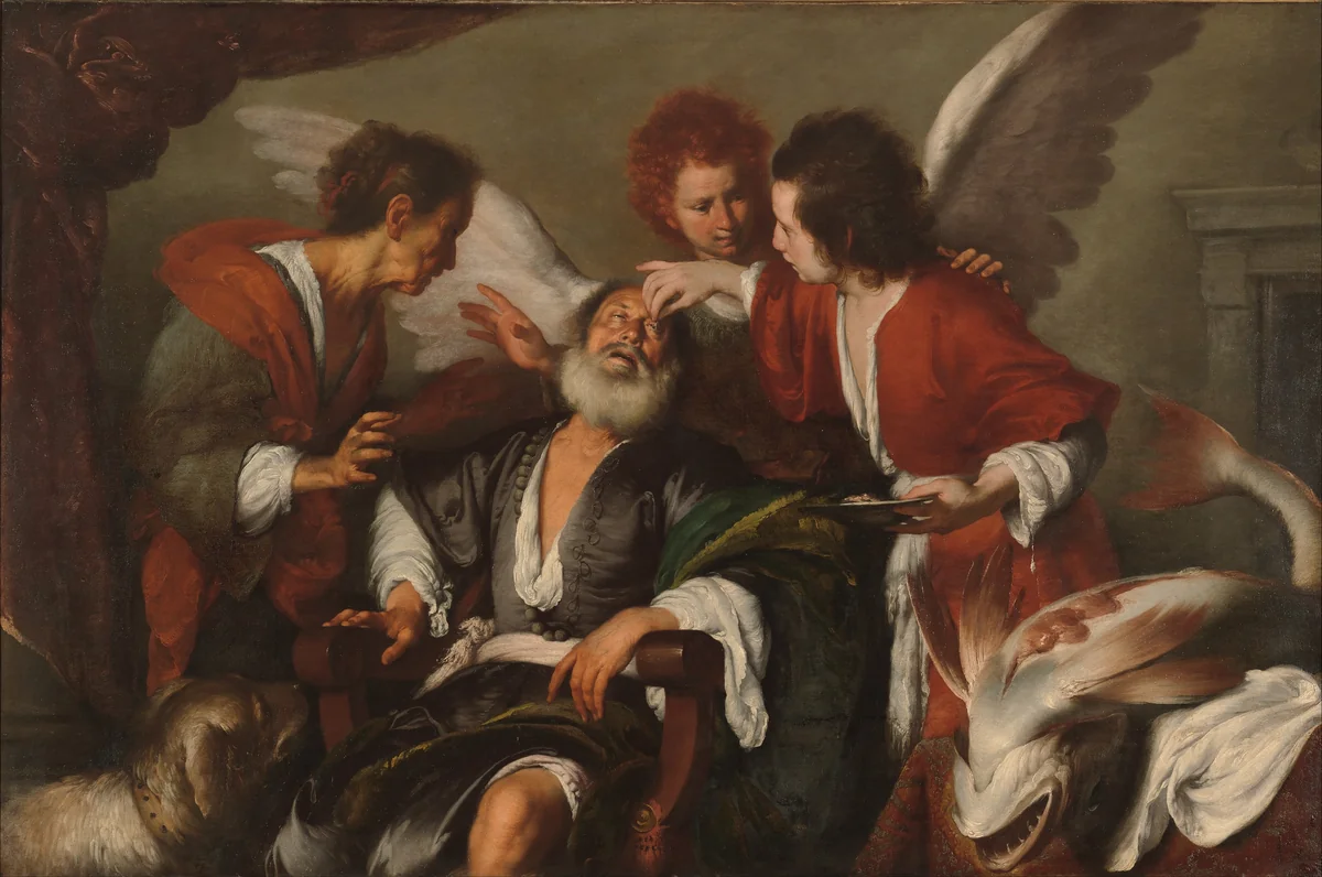 Tobias Curing His Father's Blindness by Bernardo Strozzi, painting, 1630-1635