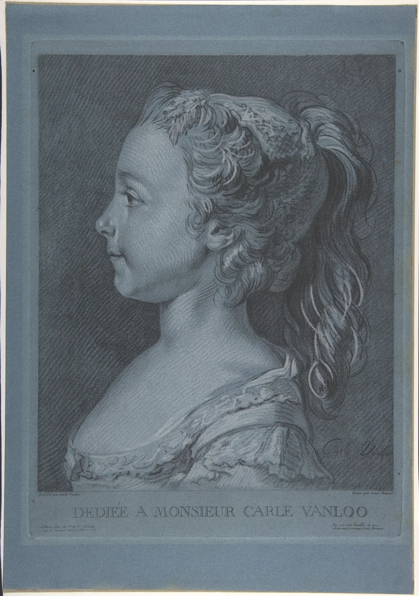 Head of a Young Girl in Profile by Louis Marin Bonnet, print, 1705-1793