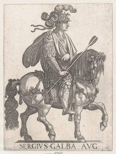 Plate 7: Emperor Galba on Horseback, from 'The First Twelve Roman Caesars' by Antonio Tempesta, print, 1596